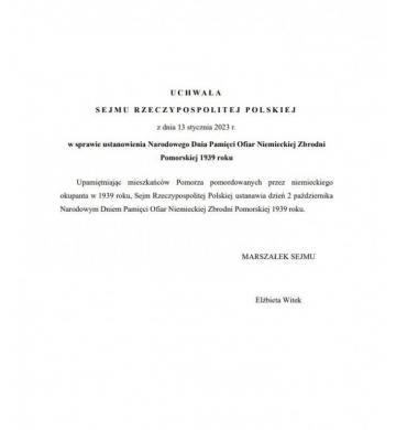 2 października Narodowym Dniem Pamięci Ofiar Niemieckiej Zbrodni Pomorskiej 1939
