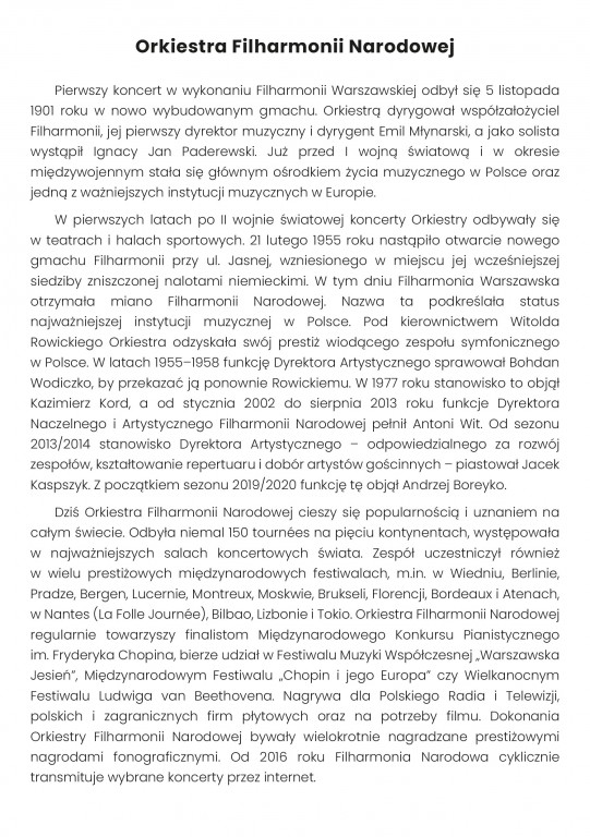 grafika z informacjami o orkiestrze Filharmonii Narodowej