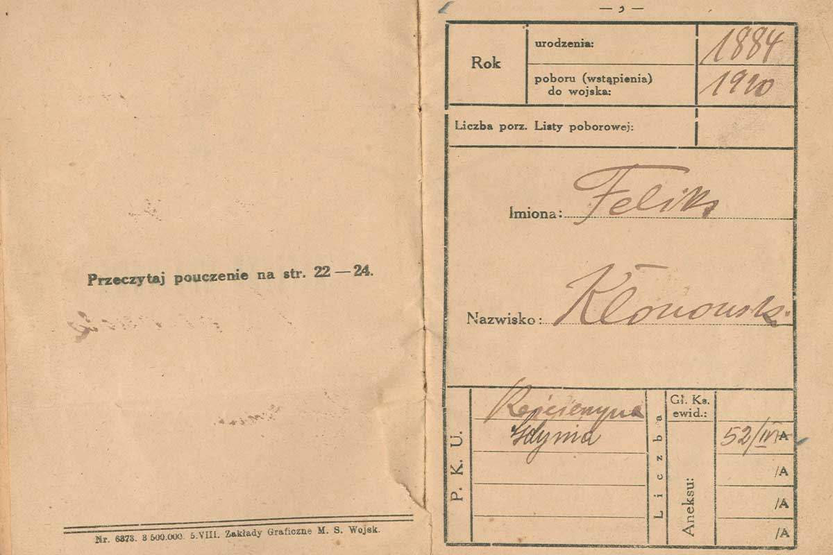 Książeczka wojskowa Feliksa Klonowskiego strona 3