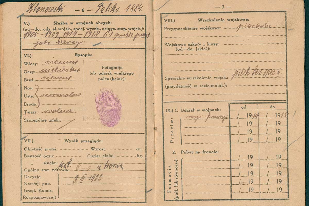 Książeczka wojskowa Feliksa Klonowskiego strony 6-7