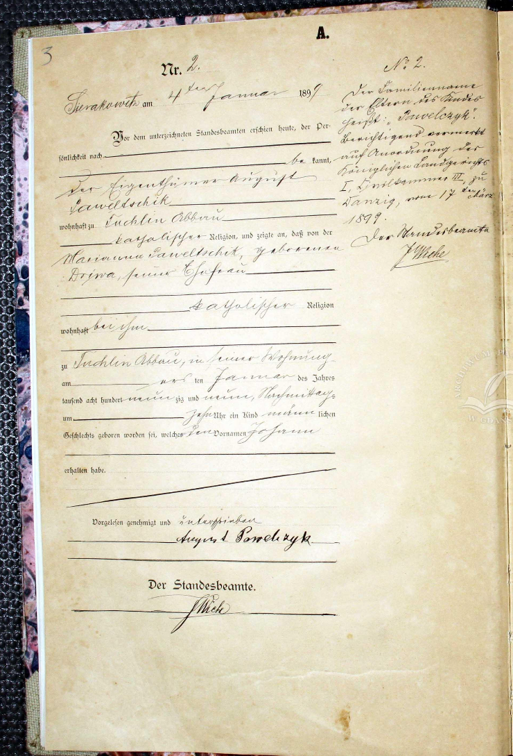 Akt urodzenia Jana Pawelczyka