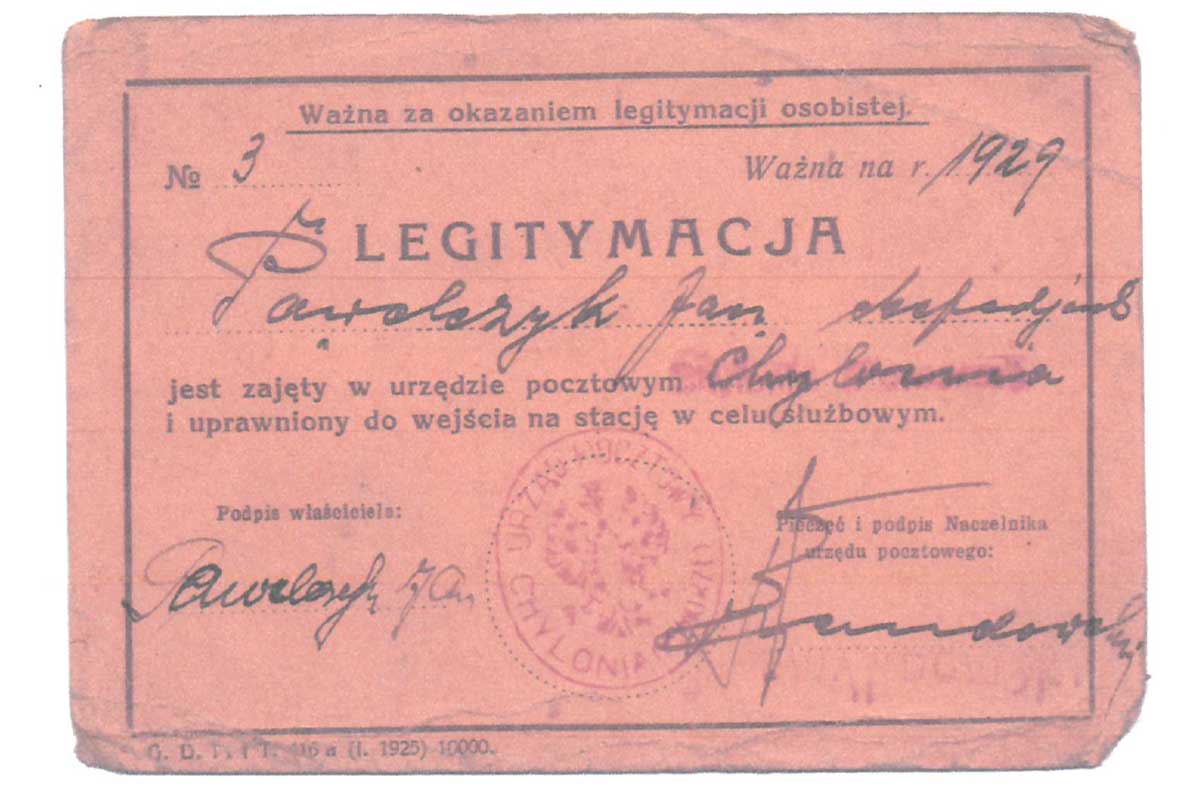 Legitmacja pocztowca Jana Patelczyka