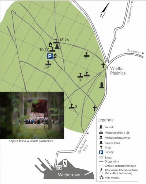 Mapa sytuacyjna miejsca straceń w lasach piaśnickich