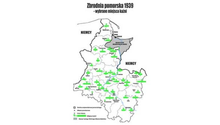 plakat wybrane miejsca kaźni Zbrodni Pomorskiej 1939