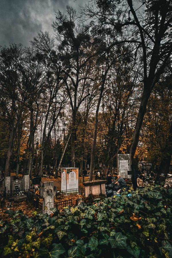 The old cemetery in Wejherowo, view from behind the fence